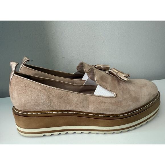 Michele Lopriore Shoes - Michele Lopriore Cassidy Suede Loafers Shoes Womens 38.5 Gold Pewter Leather